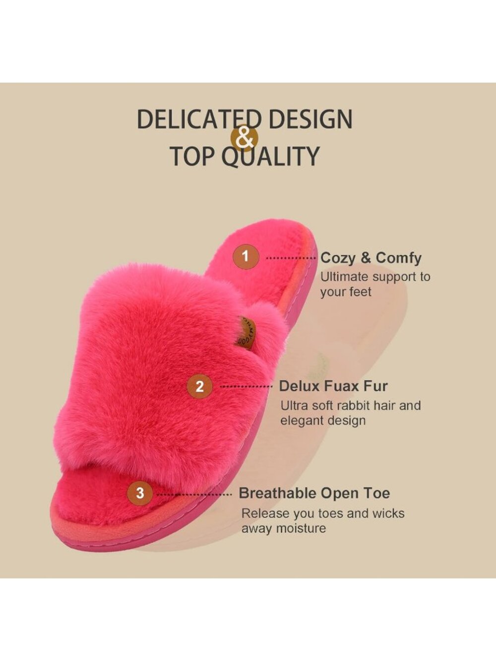 Women's Rose Red Indoor Memory Foam Soft Faux Fur Nonslip Open Toe Slipper Shoes - Picture 4 of 7